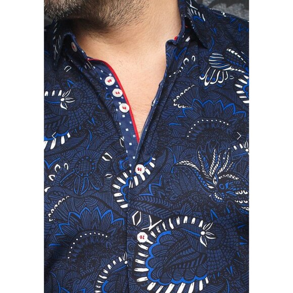 Au Noir Short‎ Sleeve Stretch Espinoza Navy Button Front Size 4/L Classic $178 - Picture 2 of 13